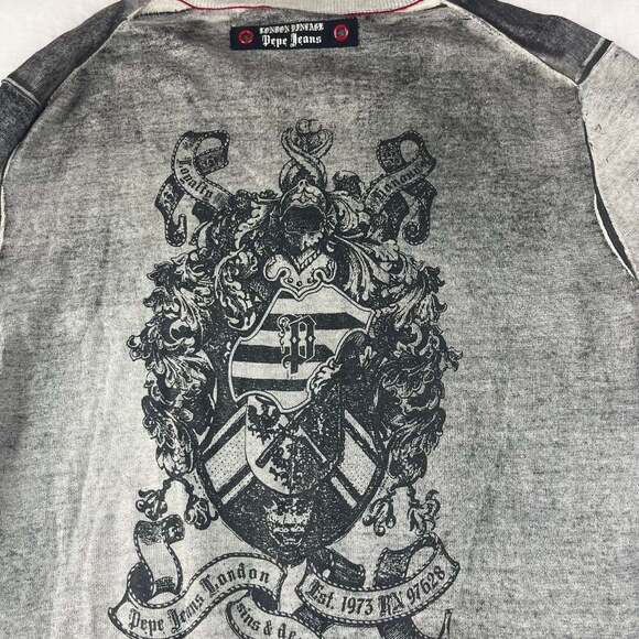 Pepe Jeans Mens 3XL Logo Long Sleeve T-Shirt Grey Y2K Rock - Picture 7 of 11